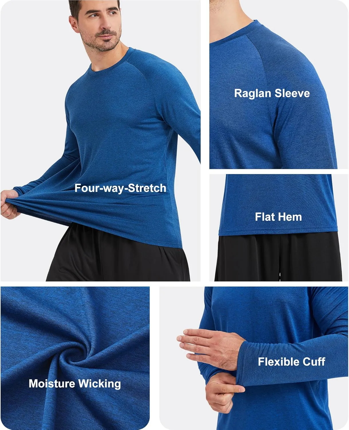 7 Pack Long Sleeve Shirts for Men UPF 50  UV Sun Protection Quick Dry Moisture Wicking Workout Tee Shirts