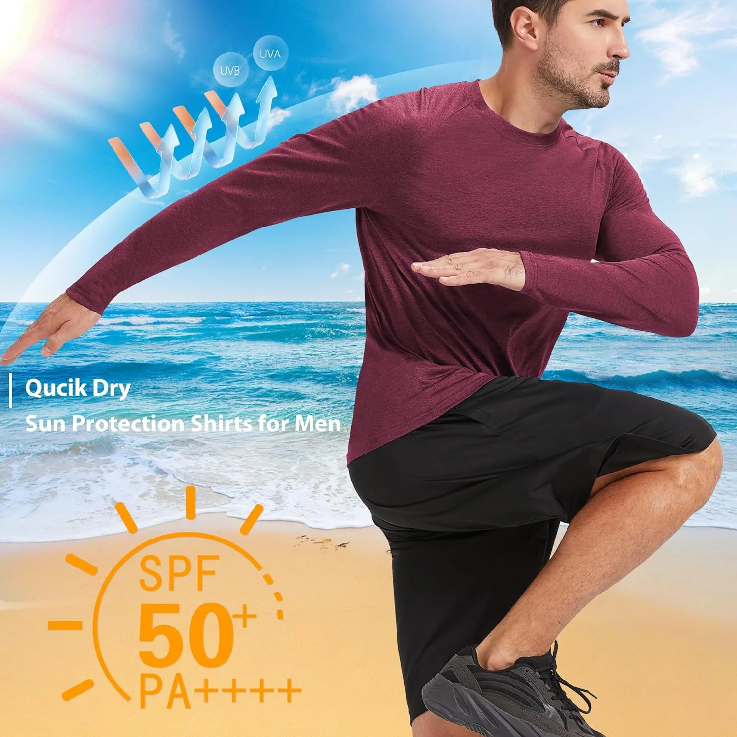 7 Pack Long Sleeve Shirts for Men UPF 50  UV Sun Protection Quick Dry Moisture Wicking Workout Tee Shirts