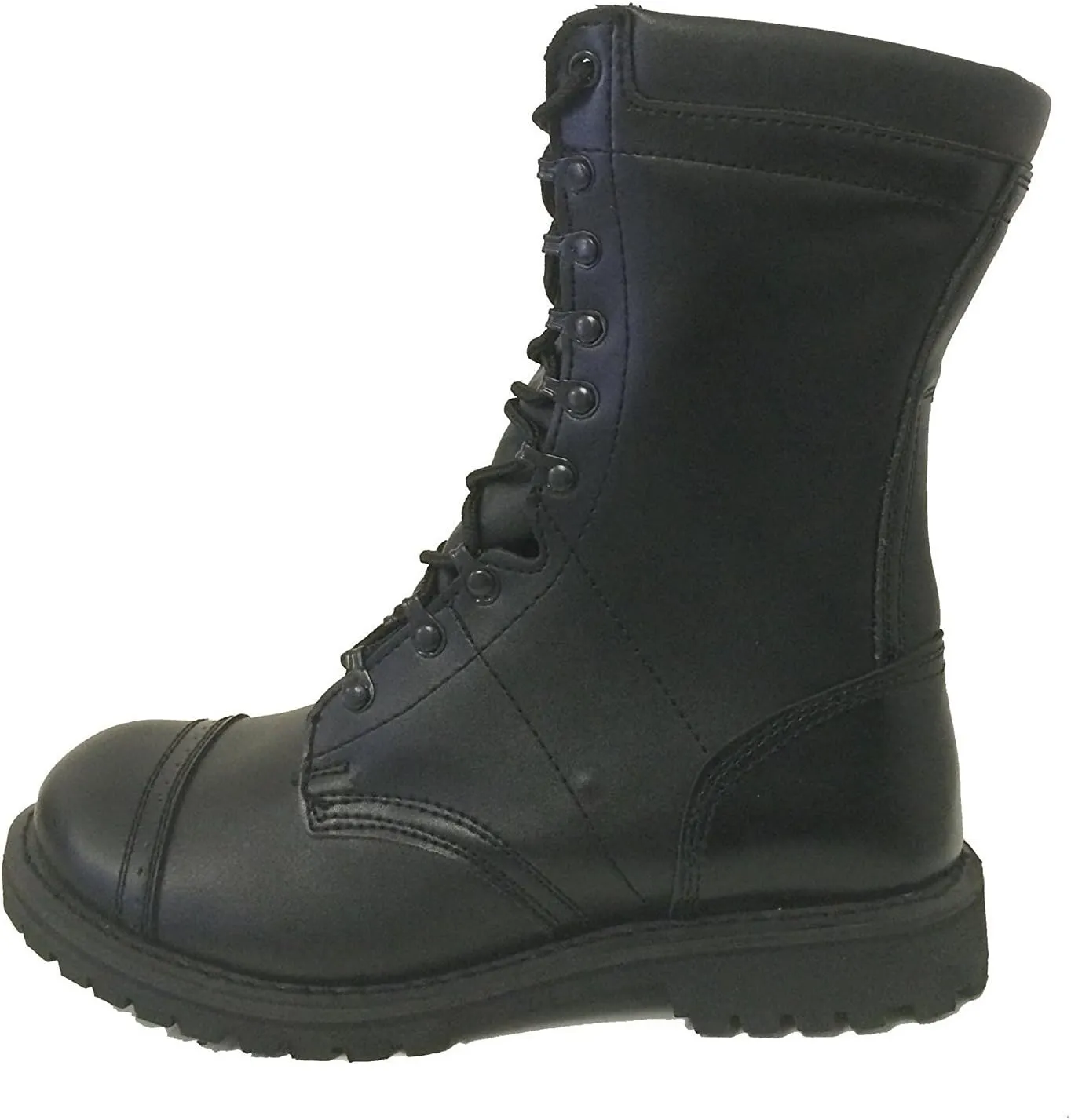 A1B18V Men's Tactical Boots Leather Black Combat Military 10 inch Cap Toe Side Zipper Army Work Shoes