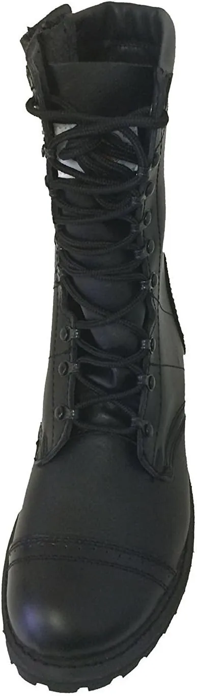 A1B18V Men's Tactical Boots Leather Black Combat Military 10 inch Cap Toe Side Zipper Army Work Shoes