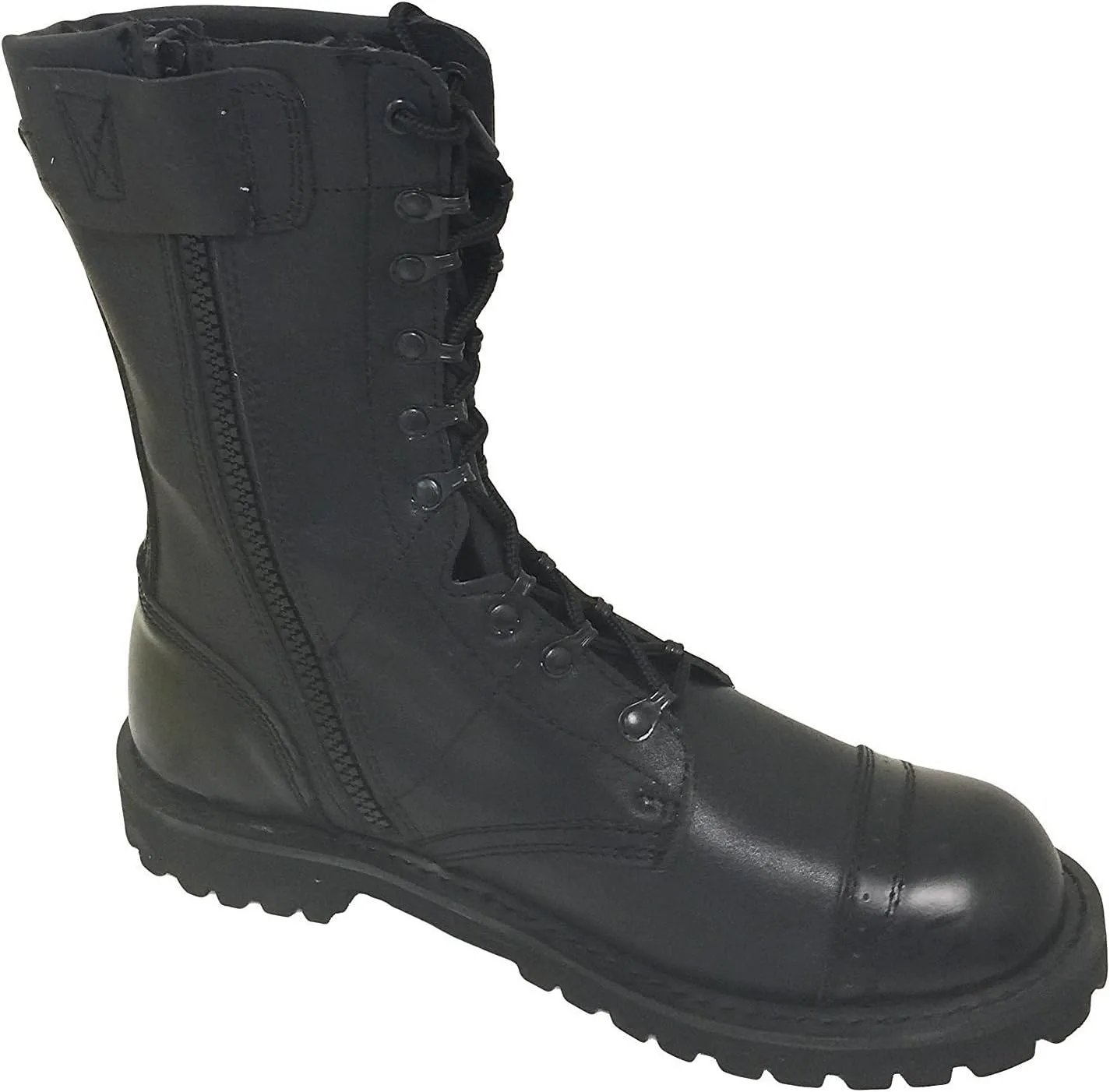 A1B18V Men's Tactical Boots Leather Black Combat Military 10 inch Cap Toe Side Zipper Army Work Shoes