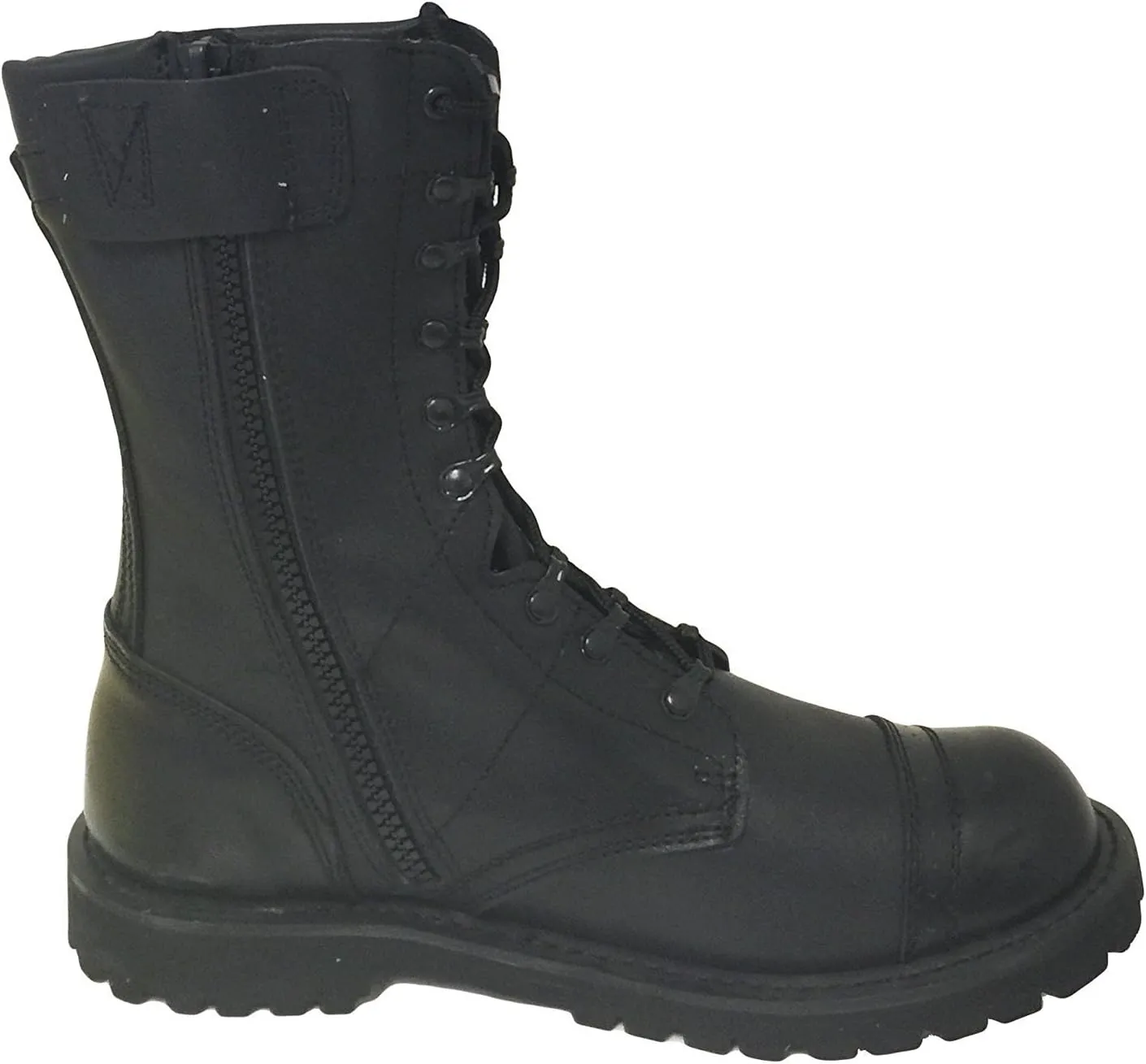 A1B18V Men's Tactical Boots Leather Black Combat Military 10 inch Cap Toe Side Zipper Army Work Shoes