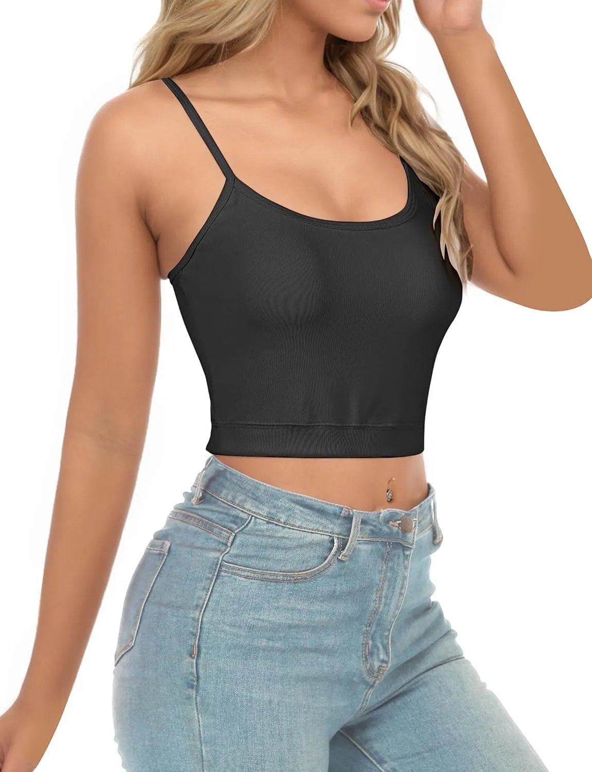 AURUZA 2Pcs Crop Tops for Women, Spaghetti Strap Camisole Tank Top, Basic Solid Going Out Top Sleeveless Shirt Summer Clothes
