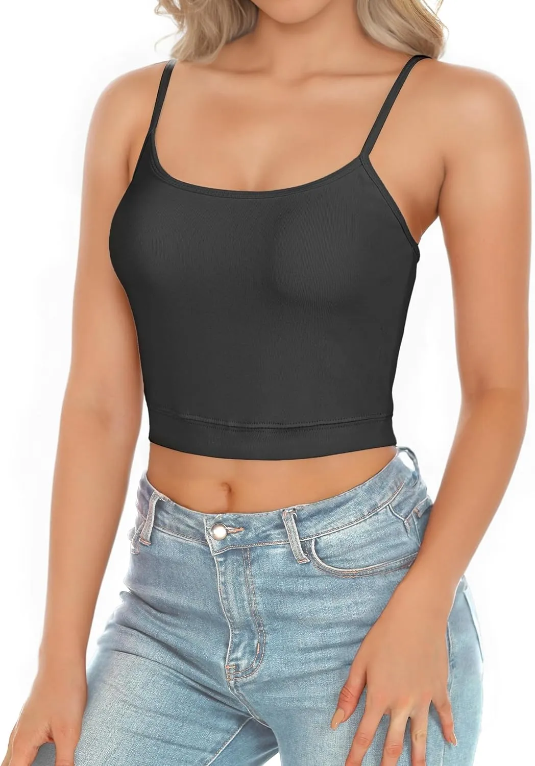 AURUZA 2Pcs Crop Tops for Women, Spaghetti Strap Camisole Tank Top, Basic Solid Going Out Top Sleeveless Shirt Summer Clothes