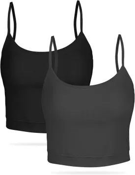 AURUZA 2Pcs Crop Tops for Women, Spaghetti Strap Camisole Tank Top, Basic Solid Going Out Top Sleeveless Shirt Summer Clothes