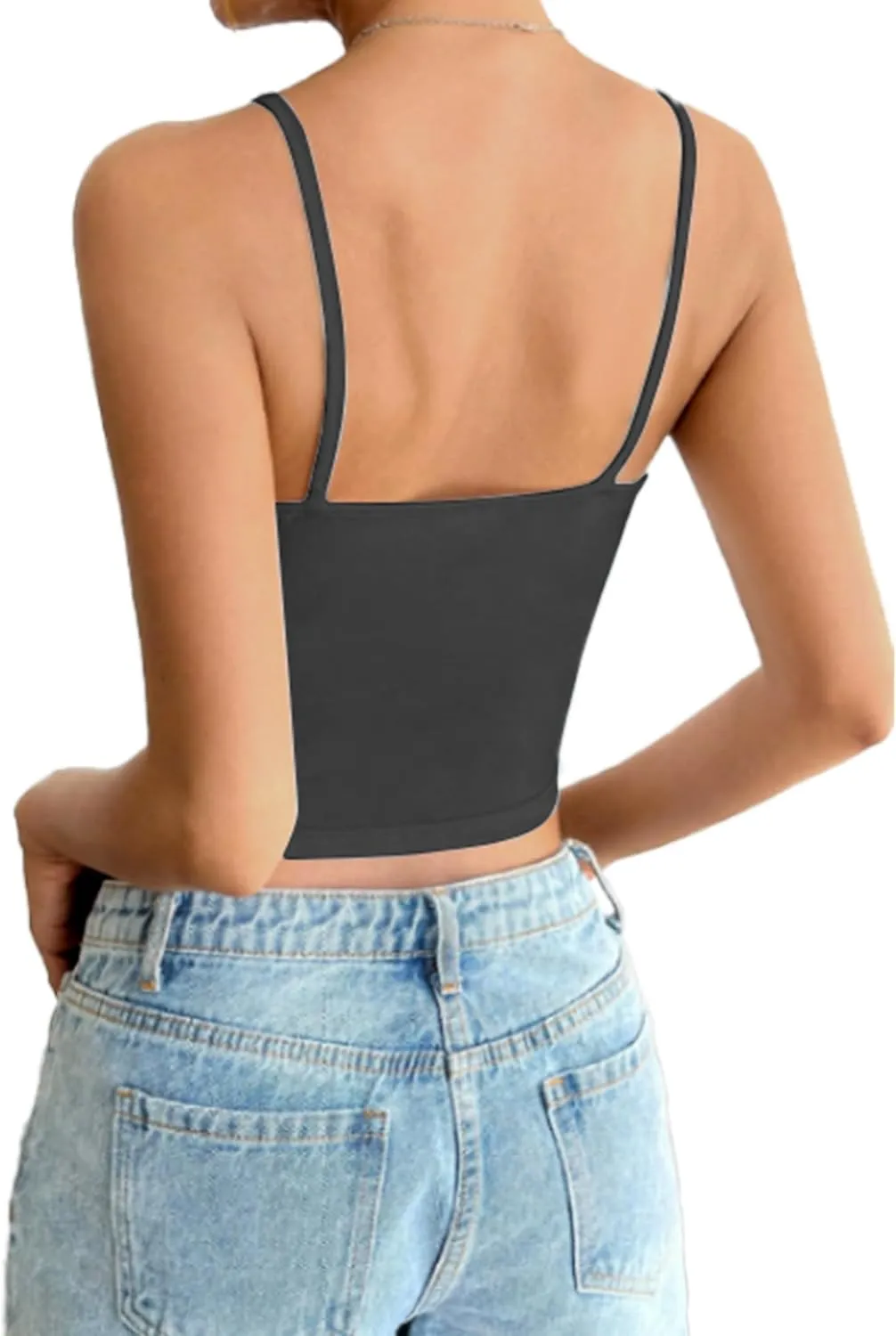 AURUZA 2Pcs Crop Tops for Women, Spaghetti Strap Camisole Tank Top, Basic Solid Going Out Top Sleeveless Shirt Summer Clothes