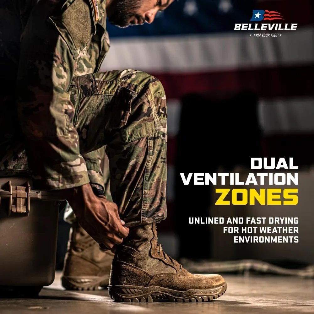 Belleville Flyweight C320 8 Combat Boots for Men - Ultra-Lightweight Army/Air Force OCP ACU Coyote Brown Leather with Traction Outsole; Berry Compliant
