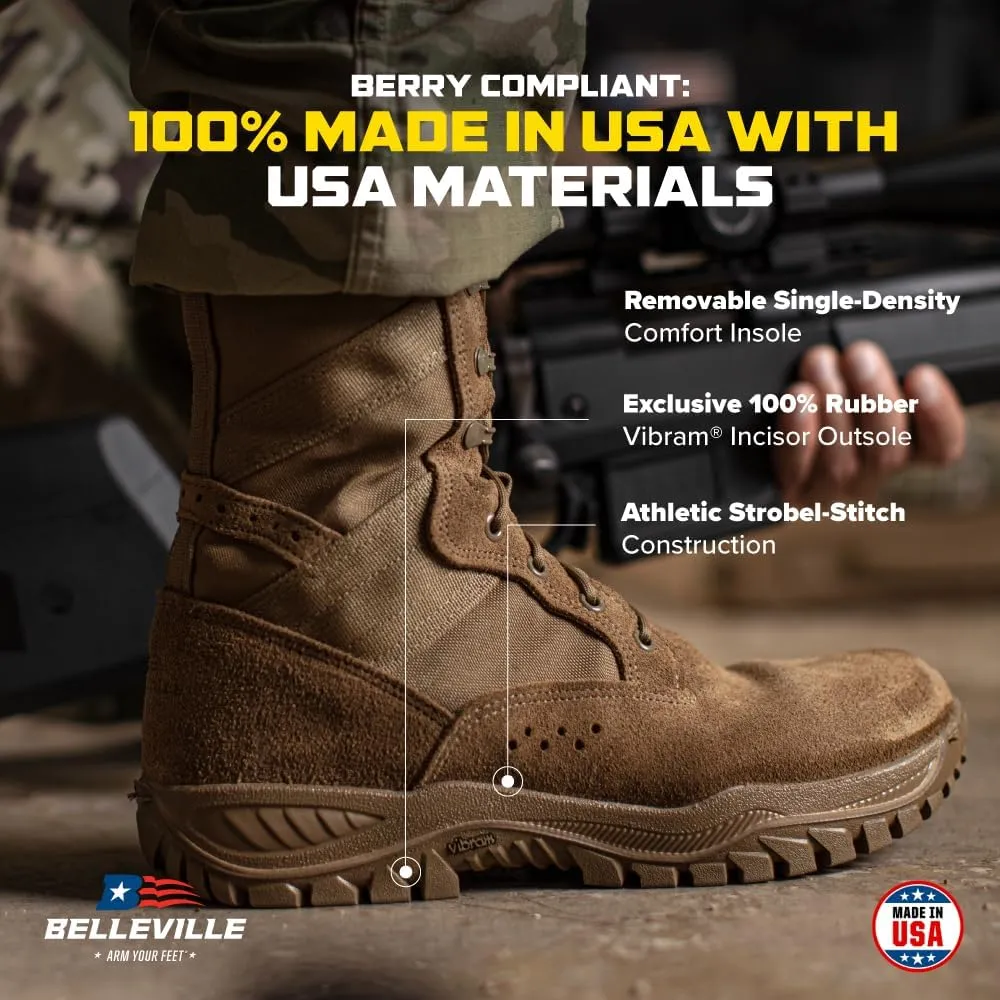 Belleville Flyweight C320 8 Combat Boots for Men - Ultra-Lightweight Army/Air Force OCP ACU Coyote Brown Leather with Traction Outsole; Berry Compliant