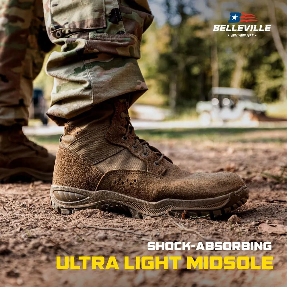 Belleville Flyweight C320 8 Combat Boots for Men - Ultra-Lightweight Army/Air Force OCP ACU Coyote Brown Leather with Traction Outsole; Berry Compliant