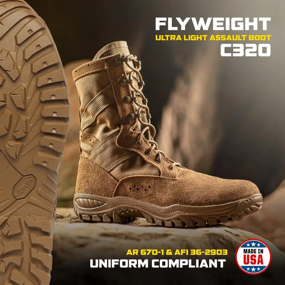 Belleville Flyweight C320 8 Combat Boots for Men - Ultra-Lightweight Army/Air Force OCP ACU Coyote Brown Leather with Traction Outsole; Berry Compliant