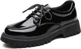 Black Oxford Shoes for Women Platform Chunky Patent Leather Shoes for Women's Classic Comfortable Business Casual Work