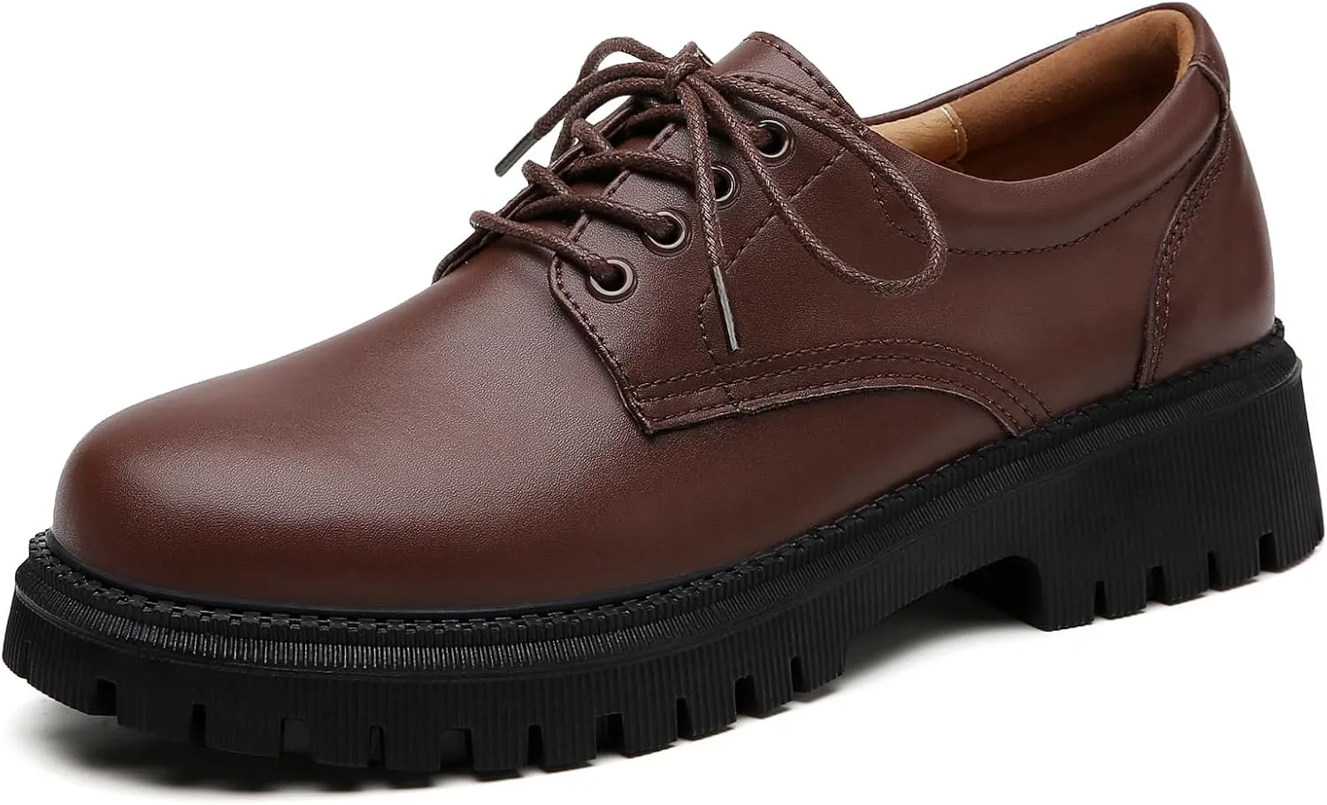 Black Platform Oxford Shoes for Women Chunky Leather Work Office Non Slip Dress Shoes Saddle Comfortable Business Shoes