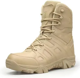 BORAMAX Men's Hiking Shoes Stealth Force Waterproof Black Tactical Boots, Men Leather Side Zip Military Combat Desert Boots
