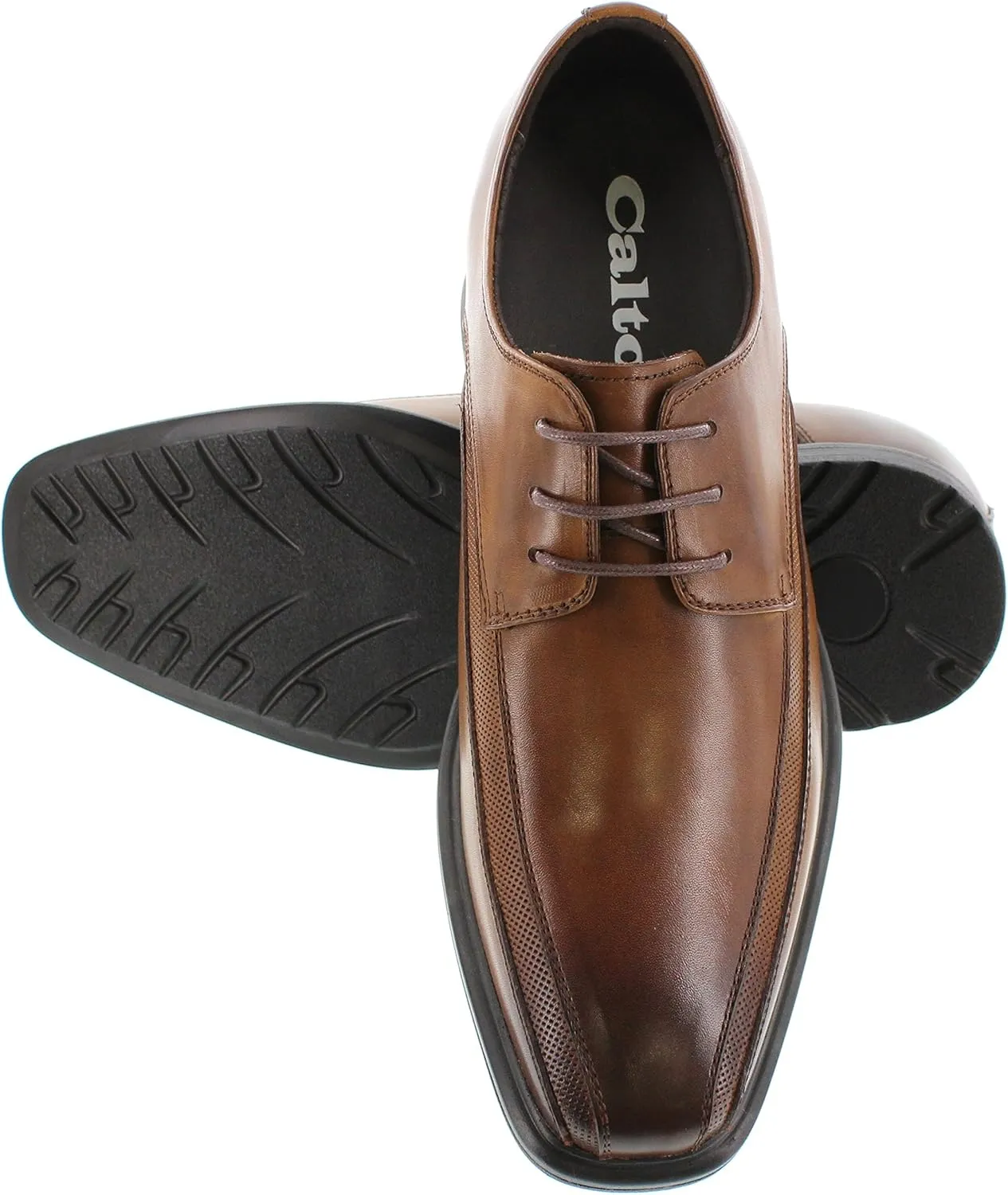 CALTO Men's Invisible Height Increasing Elevator Oxfords Shoes - Brown Leather Lace-up Dress Derby - 3 Inches Taller - G60126B - Size 9 D(M) US