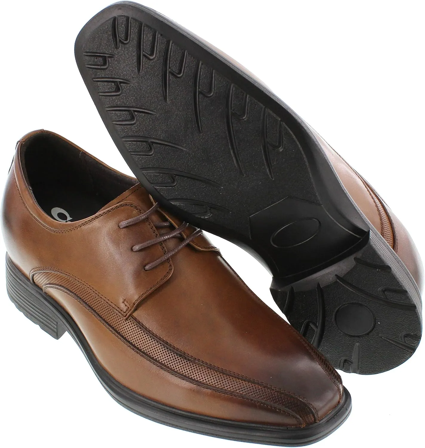 CALTO Men's Invisible Height Increasing Elevator Oxfords Shoes - Brown Leather Lace-up Dress Derby - 3 Inches Taller - G60126B - Size 9 D(M) US