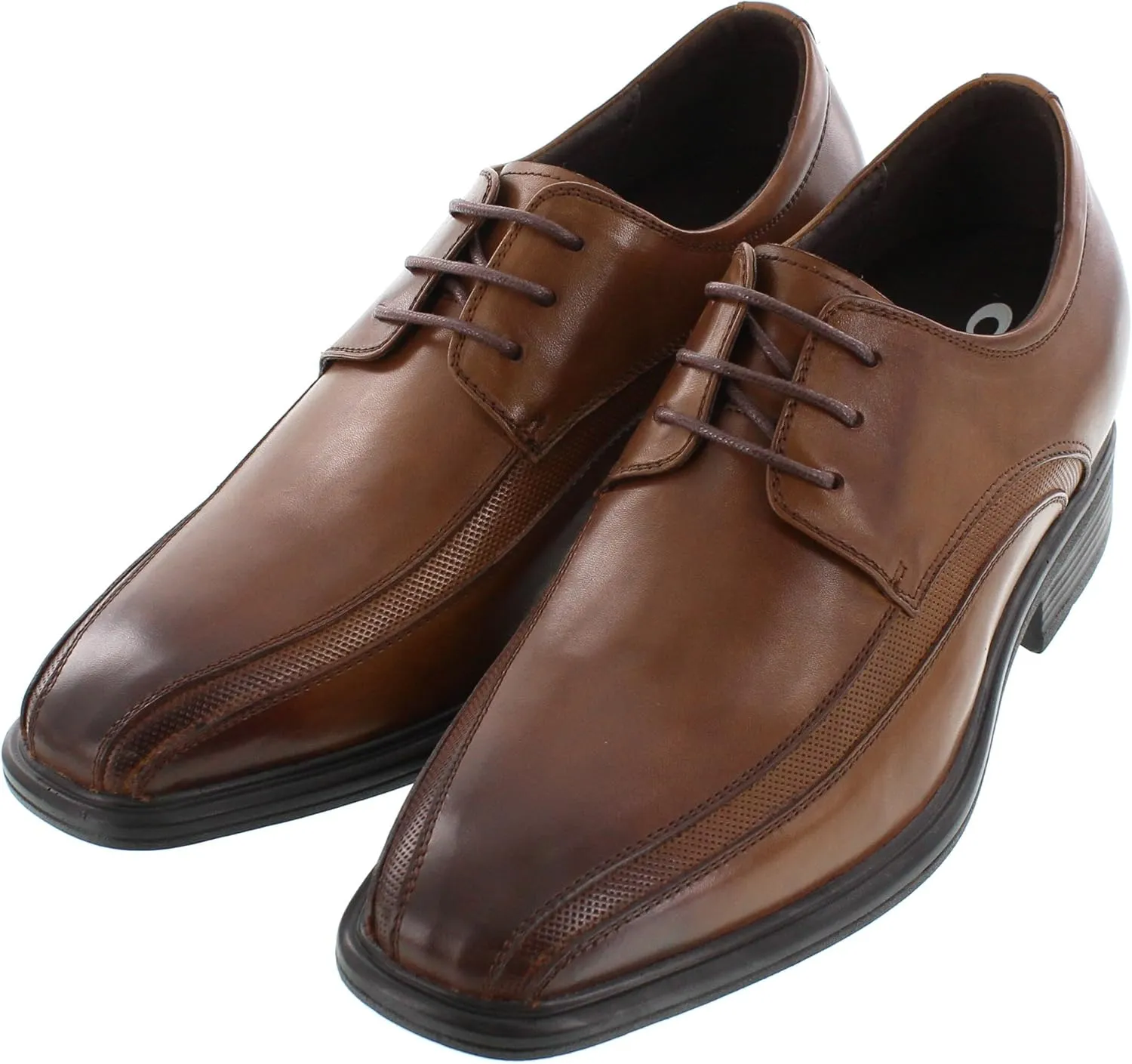 CALTO Men's Invisible Height Increasing Elevator Oxfords Shoes - Brown Leather Lace-up Dress Derby - 3 Inches Taller - G60126B - Size 9 D(M) US