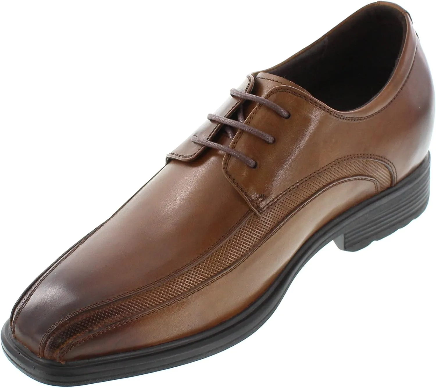 CALTO Men's Invisible Height Increasing Elevator Oxfords Shoes - Brown Leather Lace-up Dress Derby - 3 Inches Taller - G60126B - Size 9 D(M) US