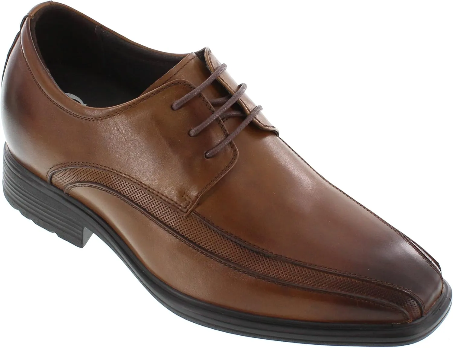 CALTO Men's Invisible Height Increasing Elevator Oxfords Shoes - Brown Leather Lace-up Dress Derby - 3 Inches Taller - G60126B - Size 9 D(M) US
