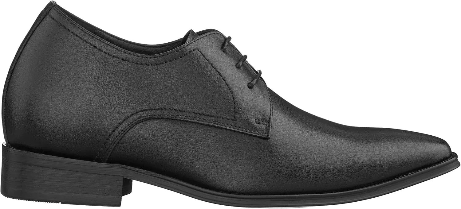 CALTO Men's Invisible Height Increasing Elevator Shoes - Black Premium Leather Lace-up Formal Derby Oxfords - 2.8 Inches Taller - Y5011 - Size 10 D(M) US