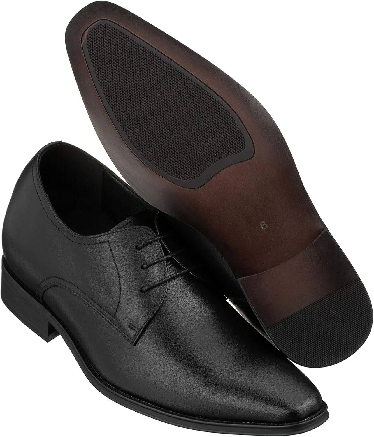CALTO Men's Invisible Height Increasing Elevator Shoes - Black Premium Leather Lace-up Formal Derby Oxfords - 2.8 Inches Taller - Y5011 - Size 10 D(M) US