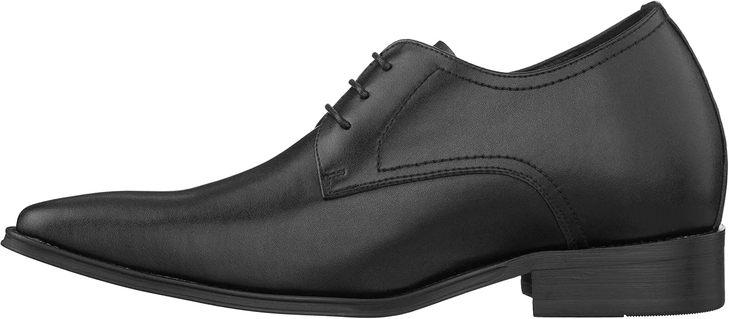 CALTO Men's Invisible Height Increasing Elevator Shoes - Black Premium Leather Lace-up Formal Derby Oxfords - 2.8 Inches Taller - Y5011 - Size 10 D(M) US