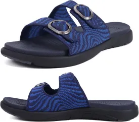 COFACE Womens Orthotic Slides Comfort Plantar Fasciitis Arch Support Slip on Flat Sandals Ladies Soft Cushion Fashion Yoga Mat Slippers With Adjustable Straps