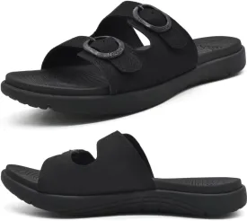 COFACE Womens Orthotic Slides Comfort Plantar Fasciitis Arch Support Slip on Flat Sandals Ladies Soft Cushion Fashion Yoga Mat Slippers With Adjustable Straps