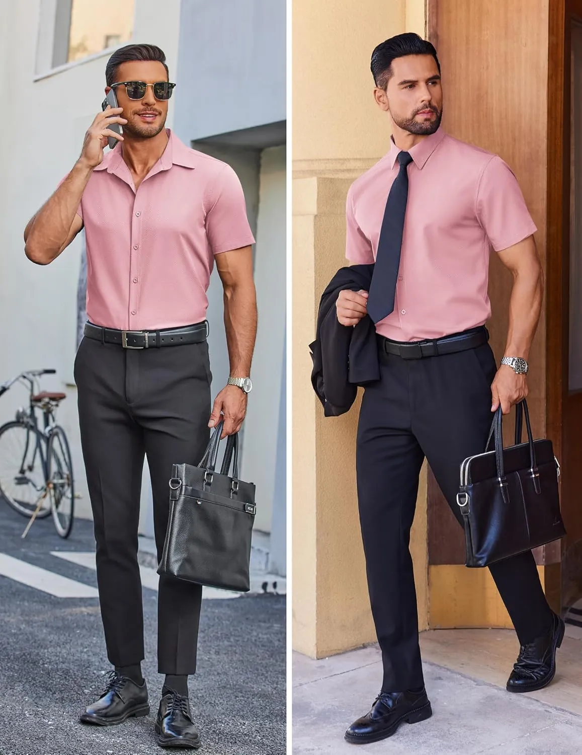 COOFANDY Mens Wrinkle Free Dress Shirt Polka Dot Short Sleeve Button Down Business Casual Shirts