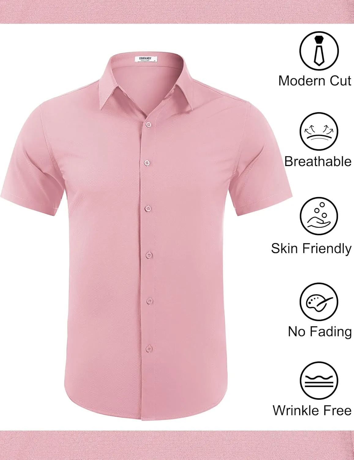 COOFANDY Mens Wrinkle Free Dress Shirt Polka Dot Short Sleeve Button Down Business Casual Shirts