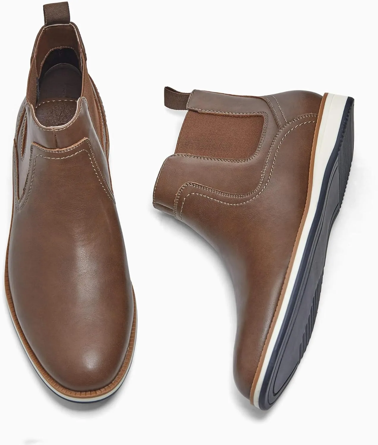 Coutgo Men's Chelsea Boots Casual Leather Chukka Ankle Boots Low Heel Slip On Dress Shoes