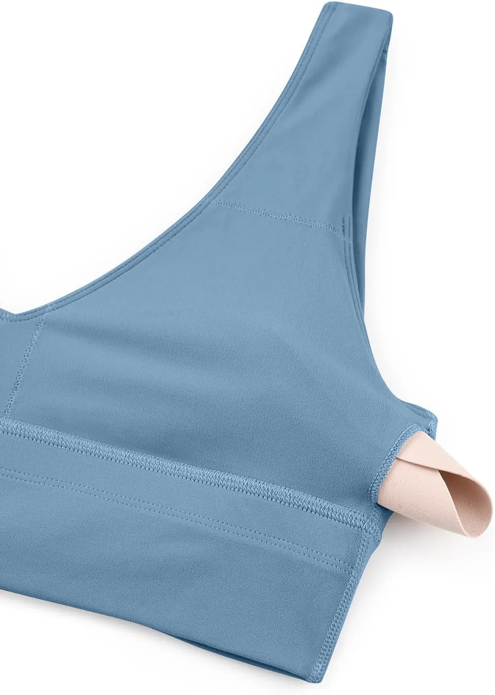 CRZ YOGA Butterluxe Womens V-Neck Longline Sports Bra - Wireless U-Shaped Open Back Yoga Low Impact Padded Crop Top