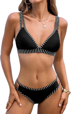 CUPSHE Women's Bikini Set Two Piece Swimsuits Strappy Mid Rise V Neck Cutout Adjustable Double Straps