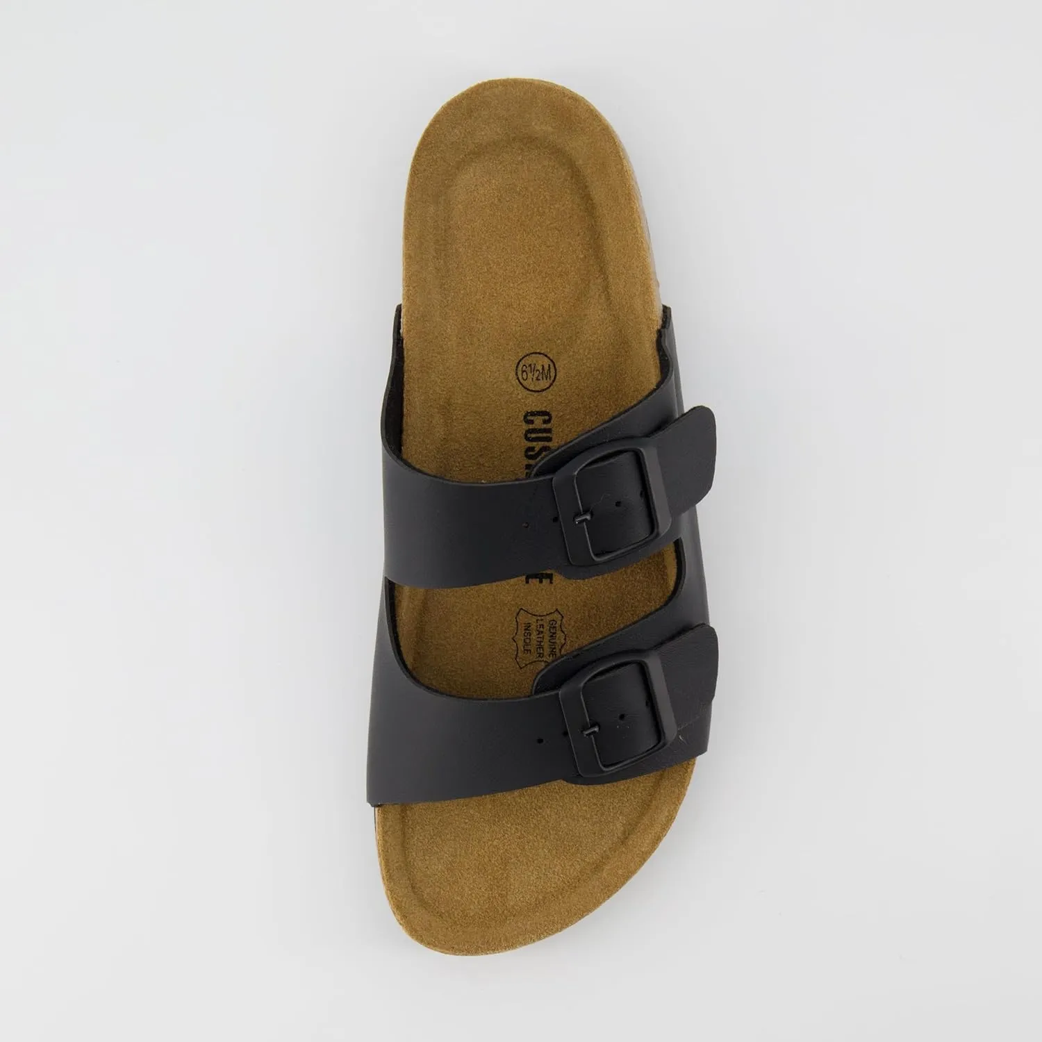 CUSHIONAIRE Lane Cork Footbed Sandals for Women  Comfortable Double Buckle Slip-On with Genuine Suede Footbed & Arch Support Slides for Women Footwear