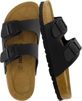 CUSHIONAIRE Lane Cork Footbed Sandals for Women  Comfortable Double Buckle Slip-On with Genuine Suede Footbed & Arch Support Slides for Women Footwear