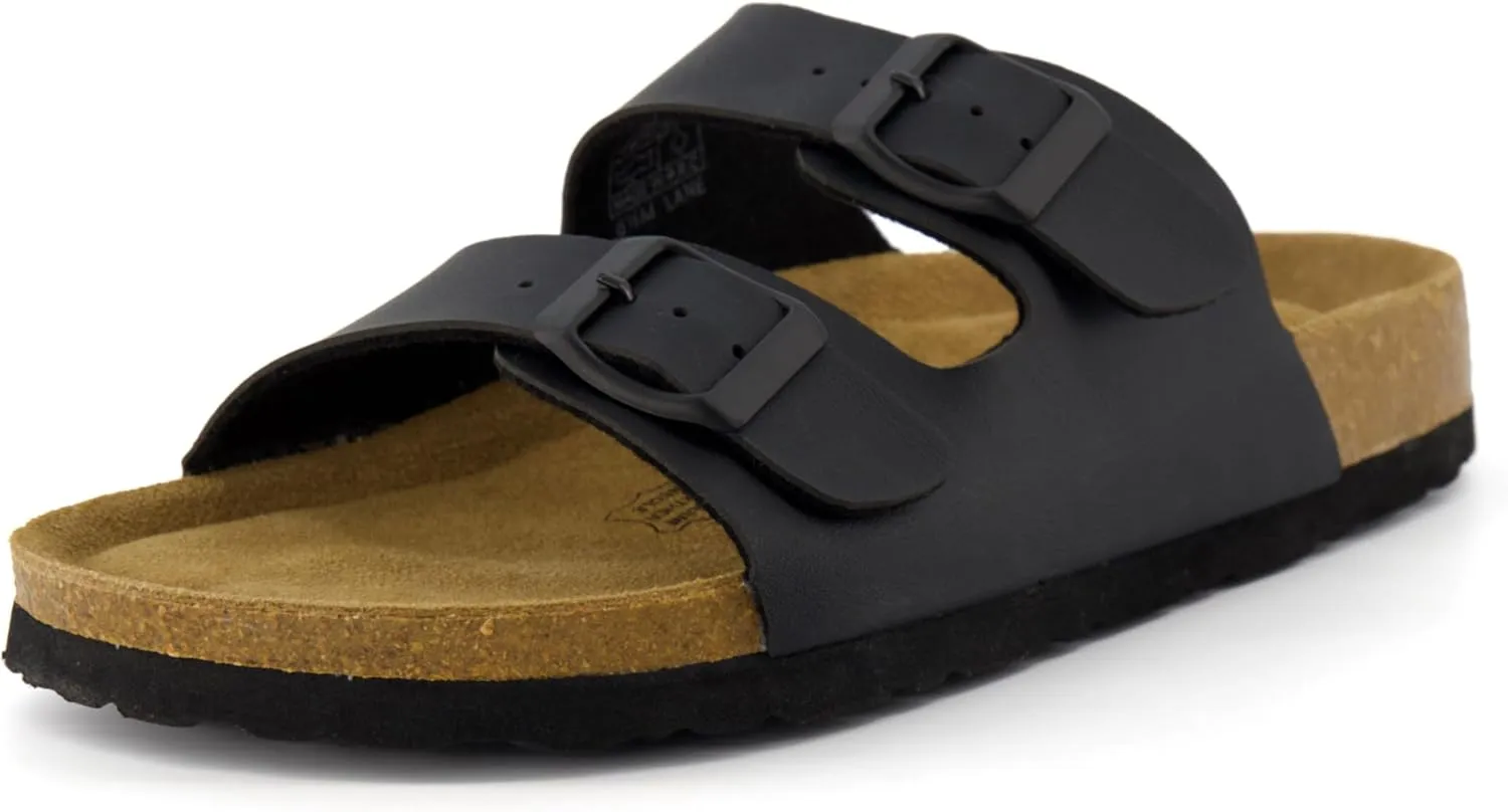 CUSHIONAIRE Lane Cork Footbed Sandals for Women  Comfortable Double Buckle Slip-On with Genuine Suede Footbed & Arch Support Slides for Women Footwear