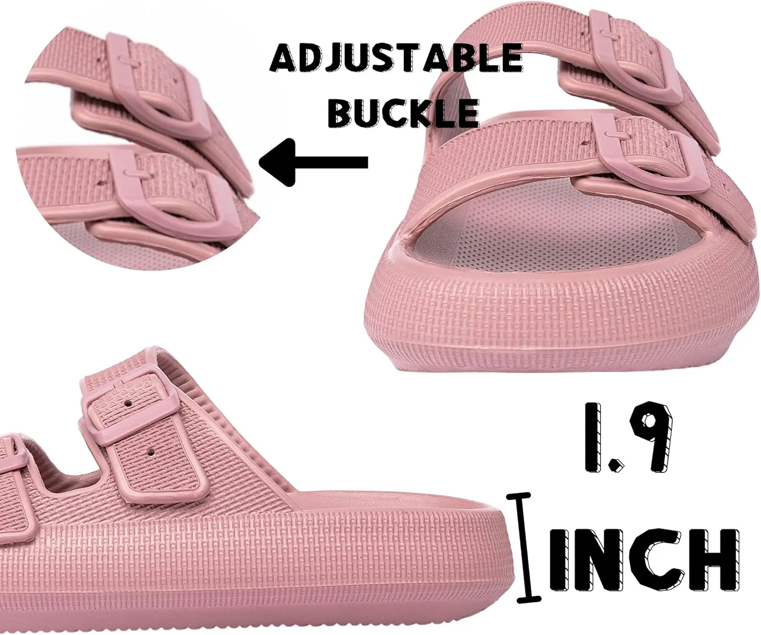 Double Buckle Adjustable Slides Sandals for Women and Men Casual Pillow Slippers for Womens EVA Flat Slides Sandals
