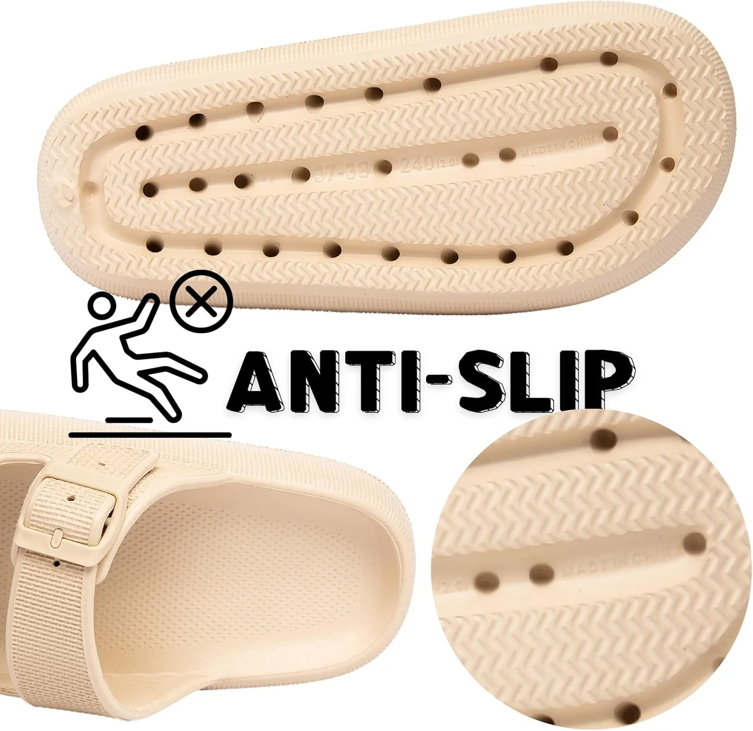 Double Buckle Adjustable Slides Sandals for Women and Men Casual Pillow Slippers for Womens EVA Flat Slides Sandals