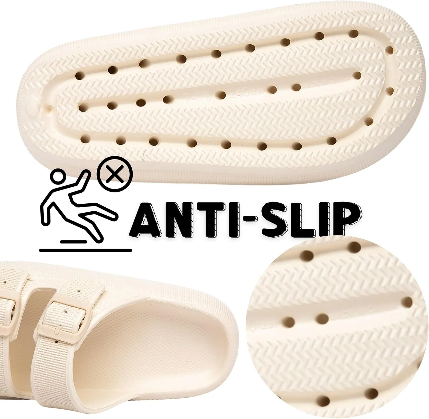 Double Buckle Adjustable Slides Sandals for Women and Men Casual Pillow Slippers for Womens EVA Flat Slides Sandals