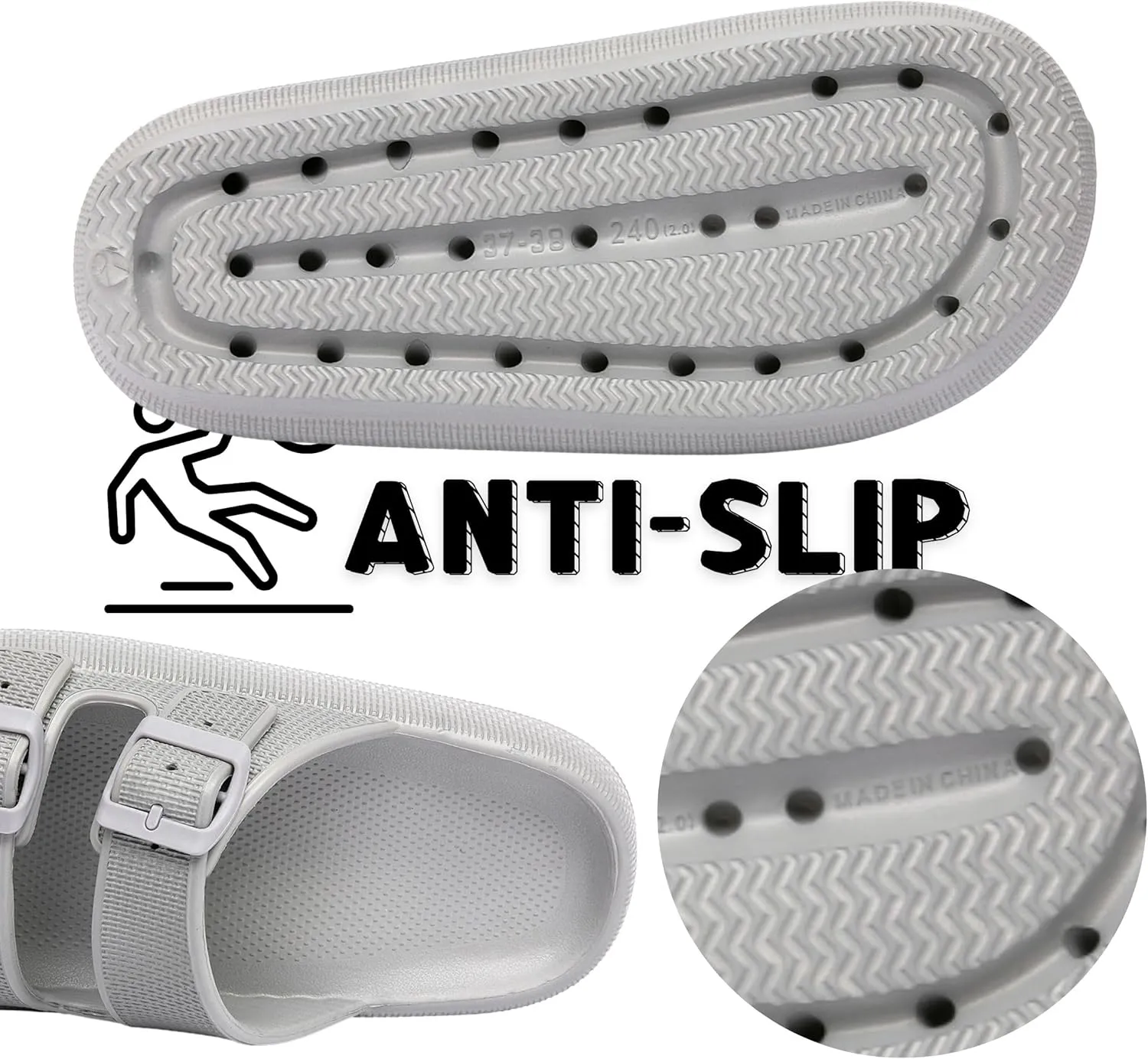 Double Buckle Adjustable Slides Sandals for Women and Men Casual Pillow Slippers for Womens EVA Flat Slides Sandals