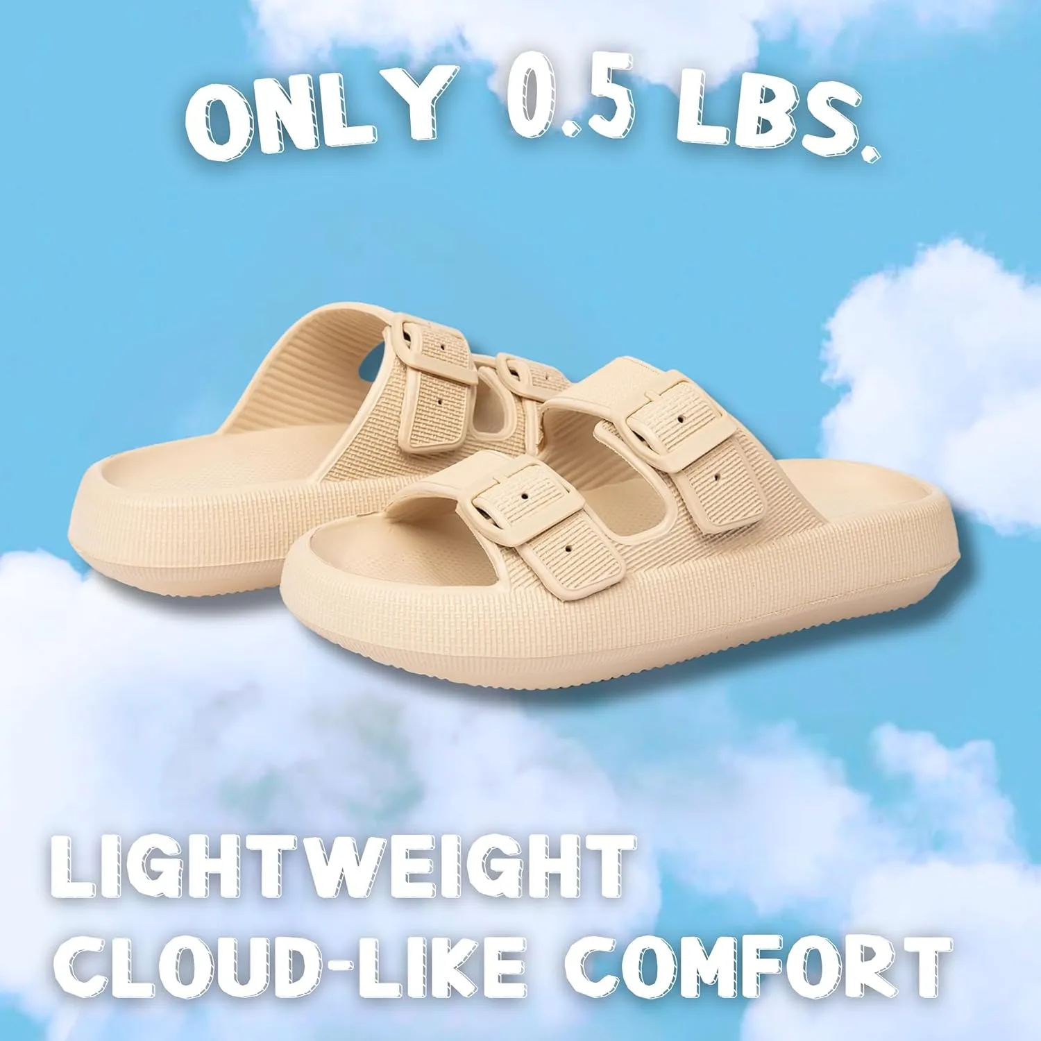 Double Buckle Adjustable Slides Sandals for Women and Men Casual Pillow Slippers for Womens EVA Flat Slides Sandals
