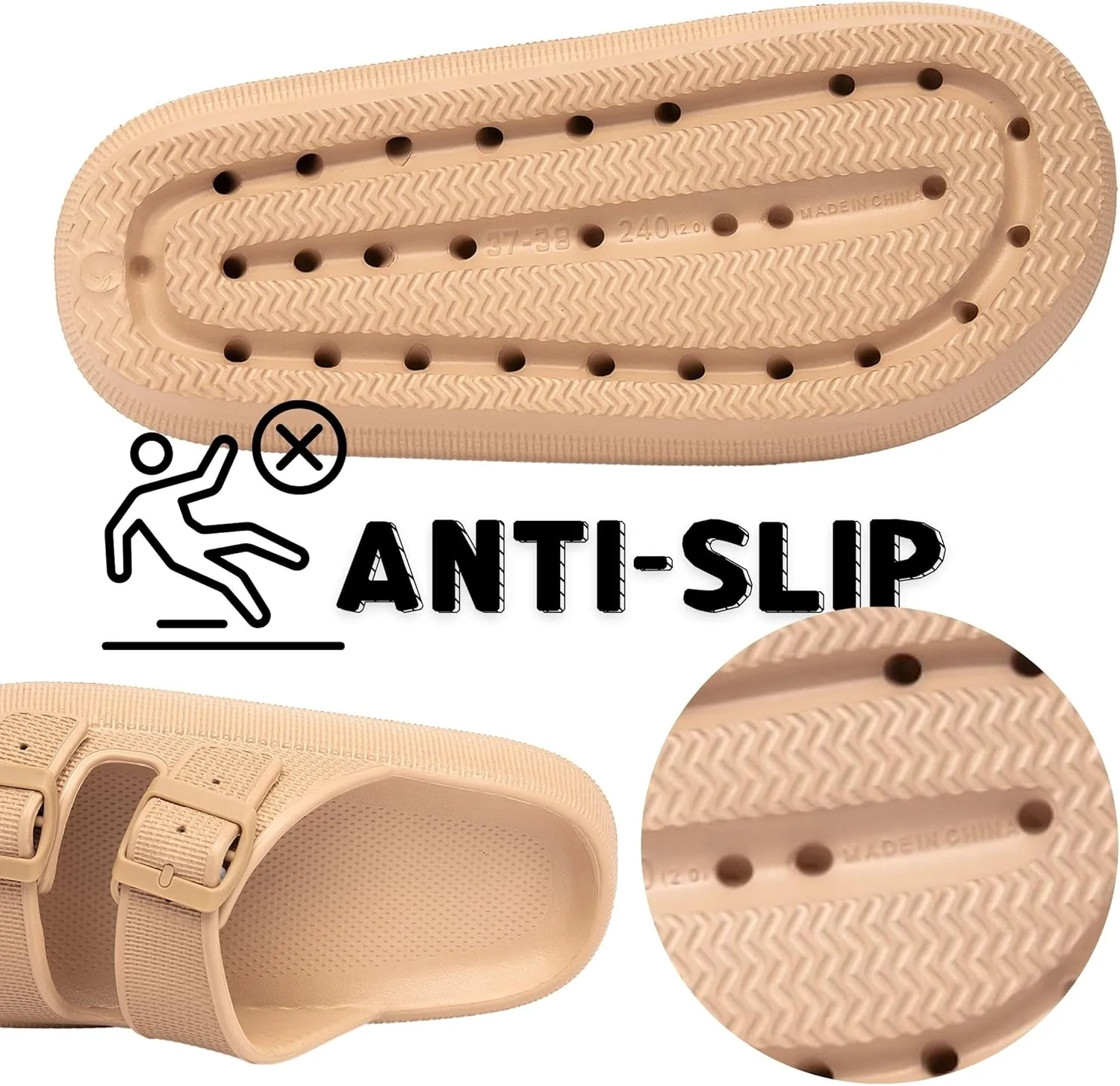 Double Buckle Adjustable Slides Sandals for Women and Men Casual Pillow Slippers for Womens EVA Flat Slides Sandals