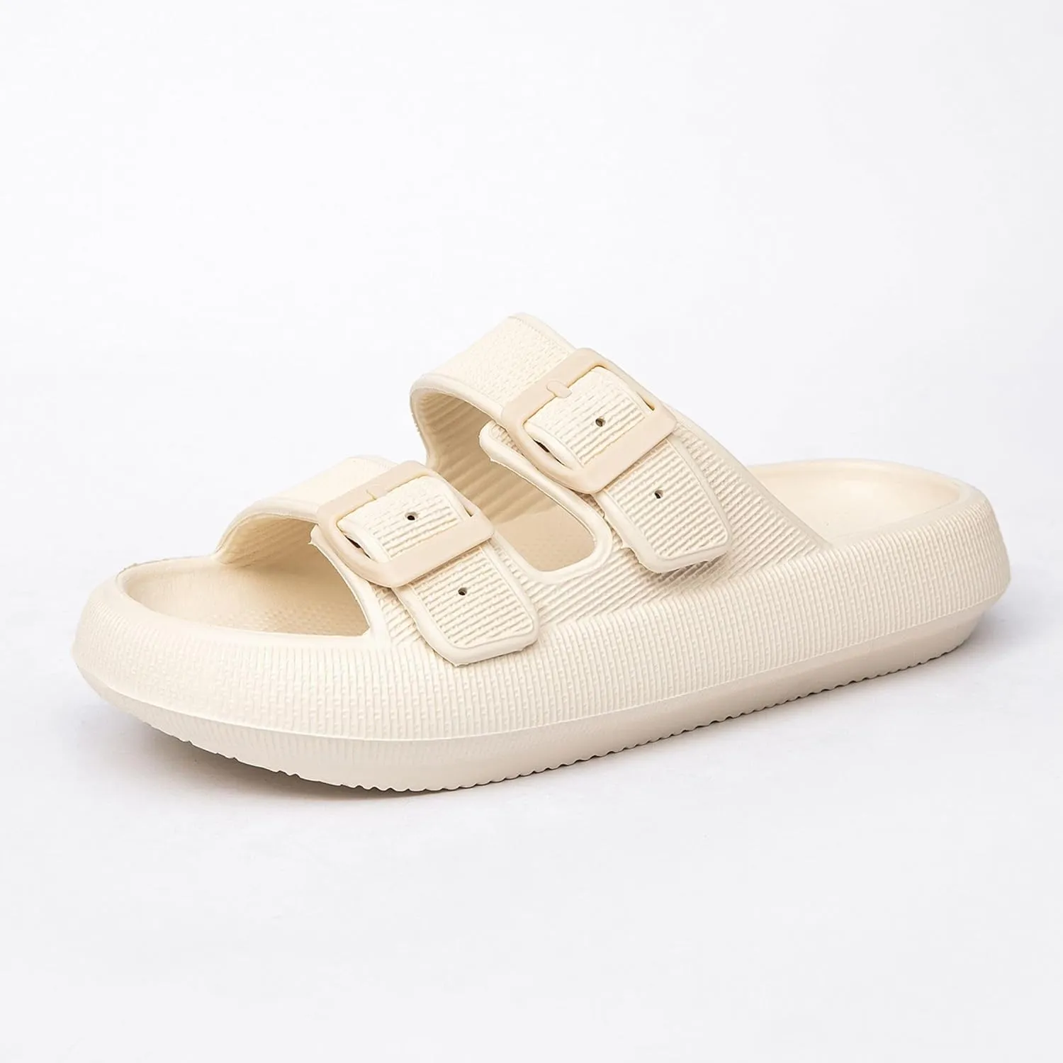 Double Buckle Adjustable Slides Sandals for Women and Men Casual Pillow Slippers for Womens EVA Flat Slides Sandals