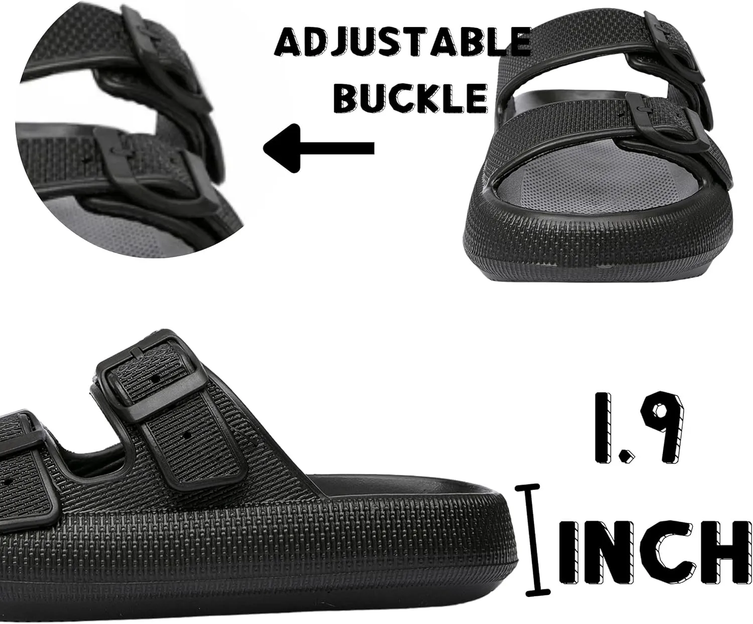 Double Buckle Adjustable Slides Sandals for Women and Men Casual Pillow Slippers for Womens EVA Flat Slides Sandals