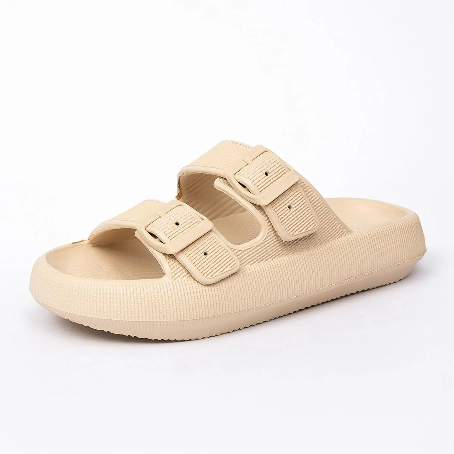 Double Buckle Adjustable Slides Sandals for Women and Men Casual Pillow Slippers for Womens EVA Flat Slides Sandals