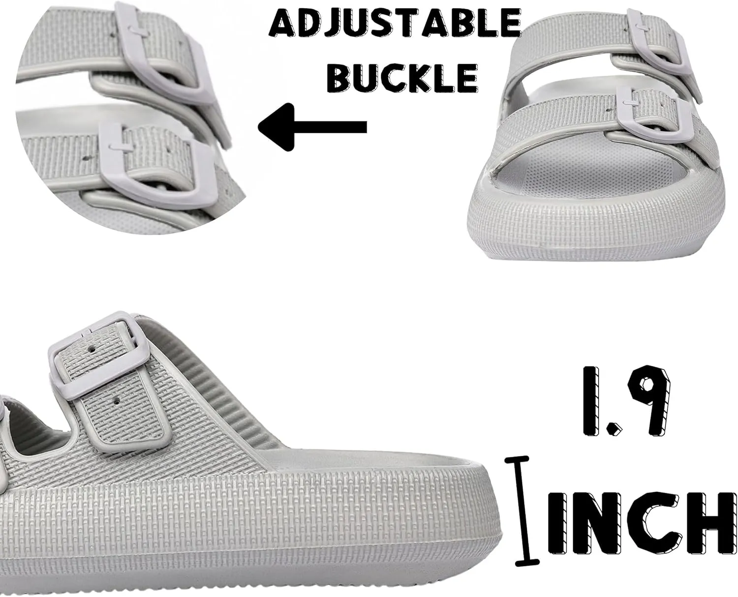 Double Buckle Adjustable Slides Sandals for Women and Men Casual Pillow Slippers for Womens EVA Flat Slides Sandals