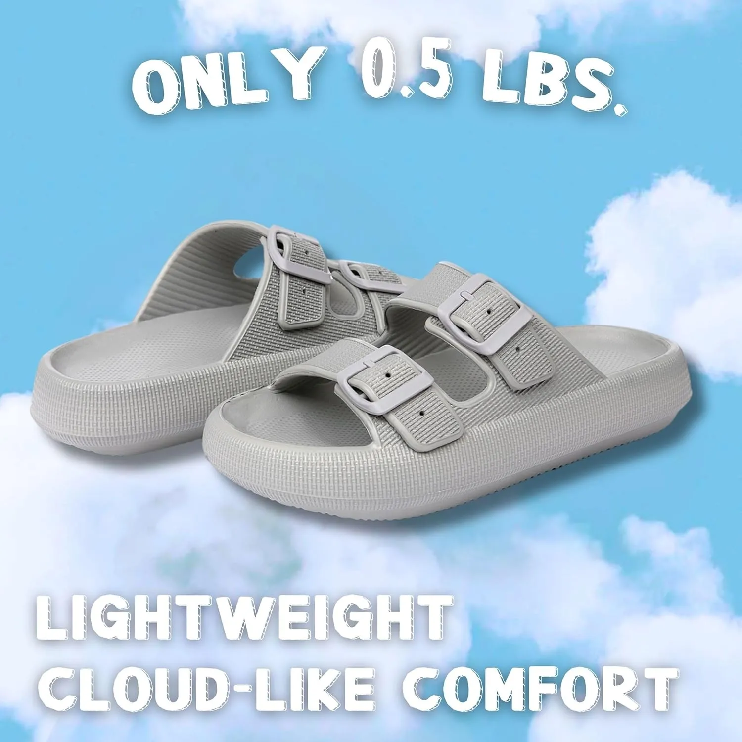 Double Buckle Adjustable Slides Sandals for Women and Men Casual Pillow Slippers for Womens EVA Flat Slides Sandals