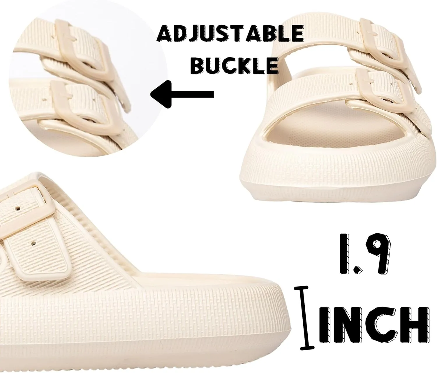Double Buckle Adjustable Slides Sandals for Women and Men Casual Pillow Slippers for Womens EVA Flat Slides Sandals