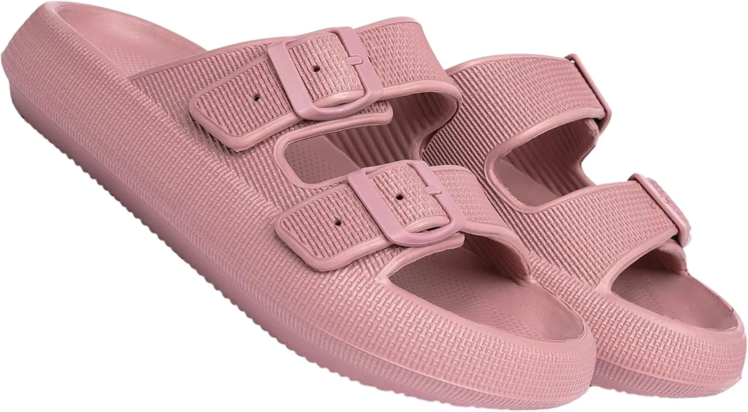 Double Buckle Adjustable Slides Sandals for Women and Men Casual Pillow Slippers for Womens EVA Flat Slides Sandals
