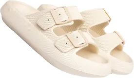 Double Buckle Adjustable Slides Sandals for Women and Men Casual Pillow Slippers for Womens EVA Flat Slides Sandals