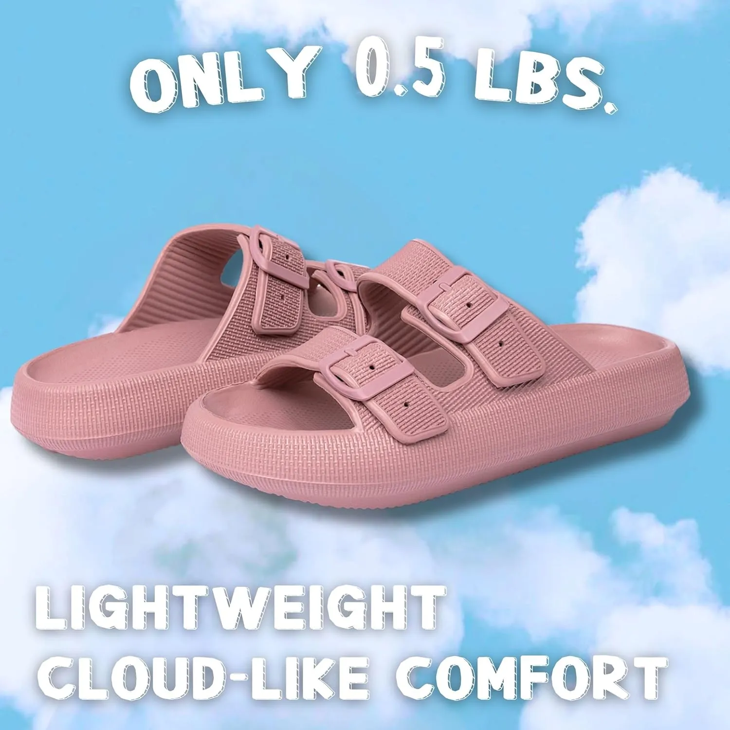 Double Buckle Adjustable Slides Sandals for Women and Men Casual Pillow Slippers for Womens EVA Flat Slides Sandals